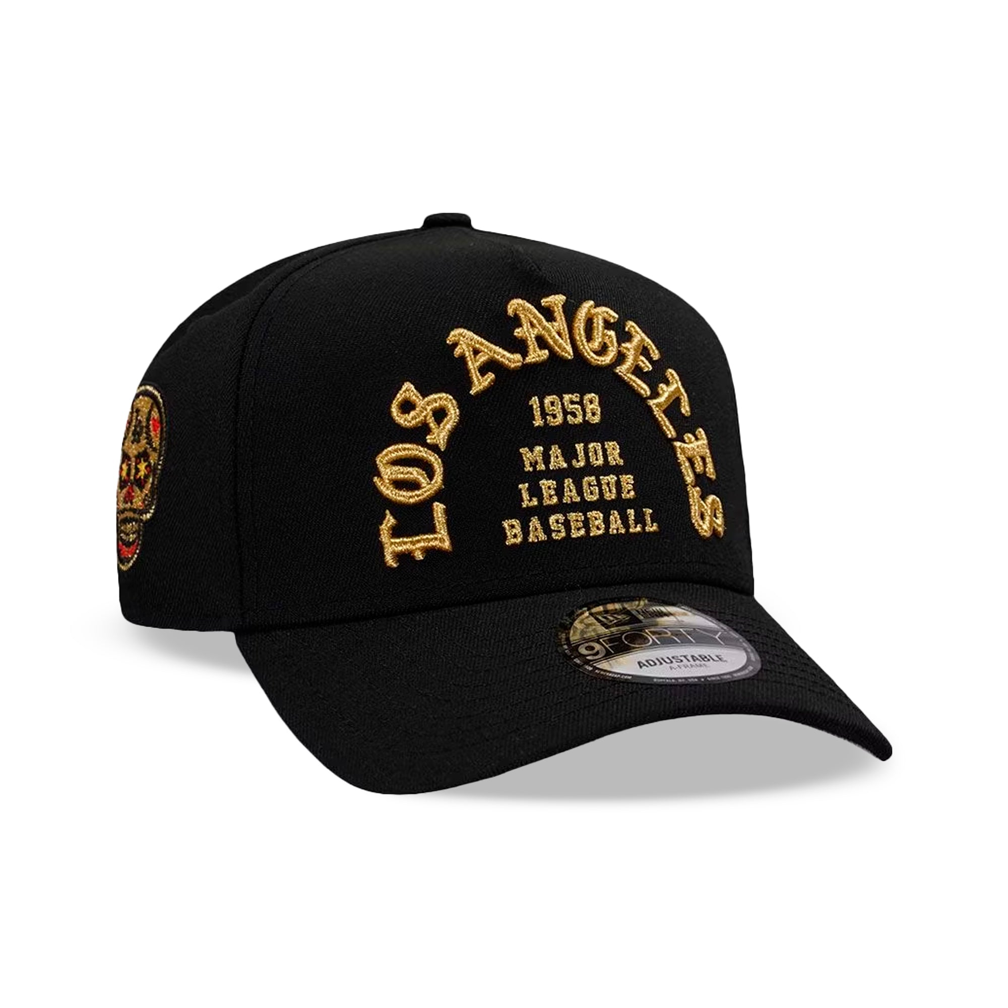 Gorra Snapback 9FORTY A-Frame De Los Angeles Dodgers Calavera Negra y Dorada
